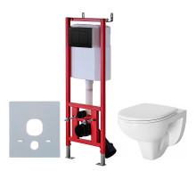 Комплект унитаза Damixa Jupiter DX77C1738SC с инсталляцией D&K DI8540116 с сиденьем Микролифт и Черной клавишей смыва