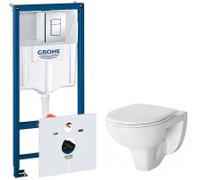Комплект унитаза Damixa Jupiter DX77C1738SC с инсталляцией Grohe Rapid SL 38775001 с сиденьем Микролифт и клавишей смыва Хром