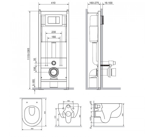 Комплект унитаза с инсталляцией Damixa Scandinavian Pure DX36.IS10151.1701 с сиденьем Микролифт и клавишей смыва Хром глянцевый