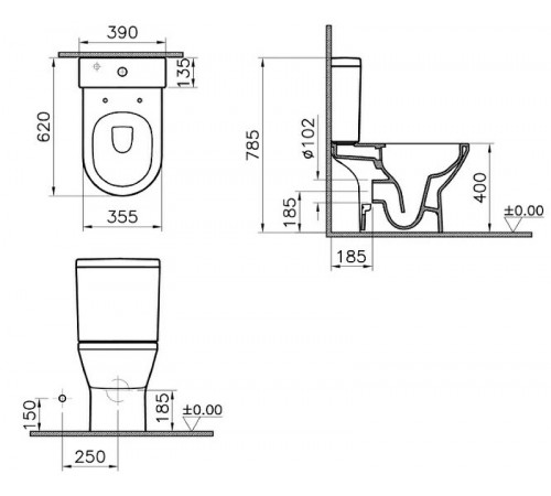 Унитаз компакт Vitra Integra Round Open-Back 9833B003-7206 с бачком и сиденьем Микролифт