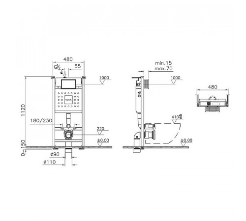 Комплект унитаза с инсталляцией Vitra S40 L-box 9005B003-7211 с сиденьем Микролифт и клавишей смыва Хром глянцевый