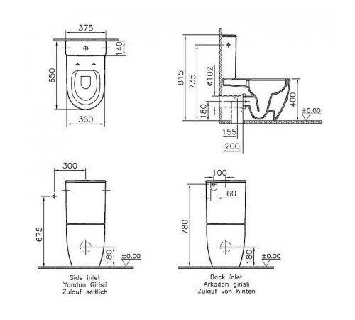 Унитаз компакт Vitra Sento Rim-ex open back 9830B003-7204 с бачком и сиденьем Микролифт