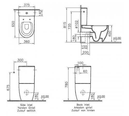 Унитаз компакт Vitra Sento Rim-ex back to wall 9830B003-7203 с бачком и сиденьем Микролифт