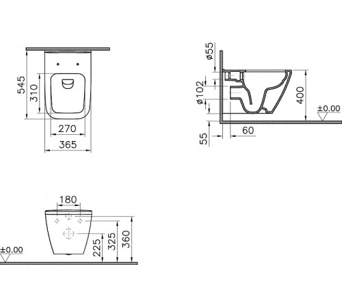 Комплект унитаза с инсталляцией Vitra Integra Square 9856B003-7206 с сиденьем Микролифт и клавишей смыва Хром матовый