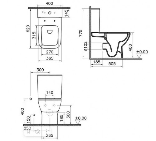 Унитаз компакт Vitra Integra Square 9833B003-7204 с бачком и сиденьем Микролифт