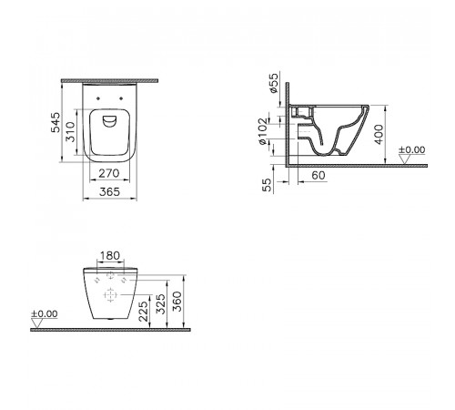 Комплект унитаза с инсталляцией Vitra Integra Square 9856B003-7207 с сиденьем Микролифт и клавишей смыва Хром глянцевый