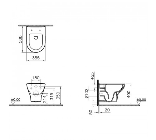 Унитаз Vitra Zentrum Rim-Ex 5795B003-0075 подвесной без сиденья