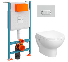 Комплект унитаза с инсталляцией Vitra Zentrum L-box 9012B003-7206 с сиденьем Микролифт и клавишей смыва Хром глянцевый