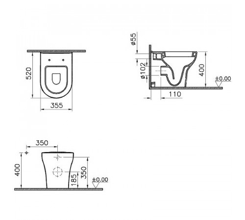 Унитаз Vitra Zentrum 5788B003-0075 приставной без сиденья