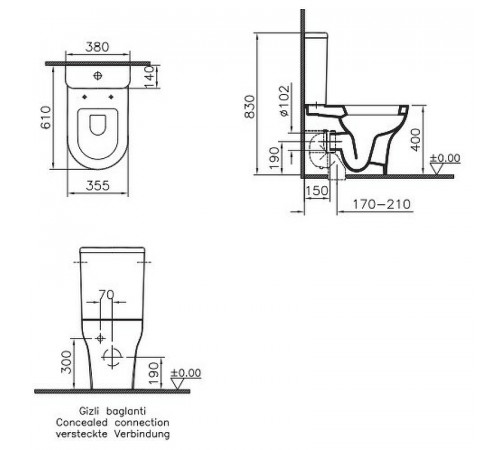 Унитаз компакт Vitra Zentrum Rim-Ex 9824B003-7207 с бачком и сиденьем Микролифт