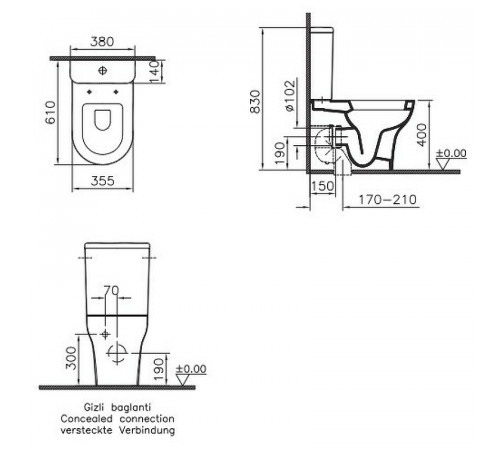 Унитаз компакт Vitra Zentrum 9012B003-7202 с бачком и сиденьем Микролифт