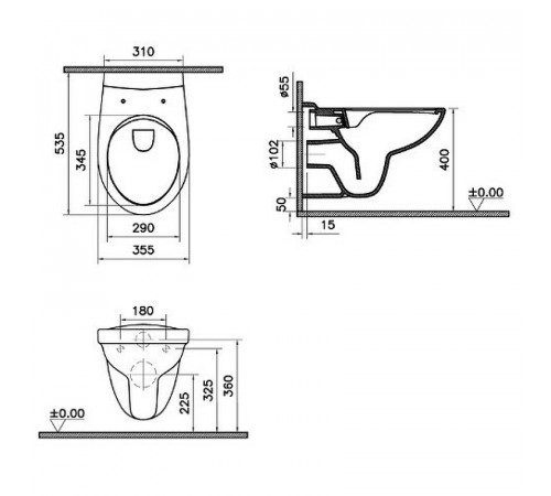 Комплект унитаза с инсталляцией Vitra S10 SpinFlush 9842B003-7206 с сиденьем Микролифт и клавишей смыва Хром глянцевый