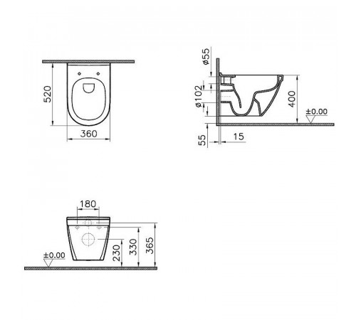 Комплект унитаза с инсталляцией Vitra S50 Rim-Ex 9003B003-7201 с сиденьем Микролифт и клавишей смыва Хром глянцевый