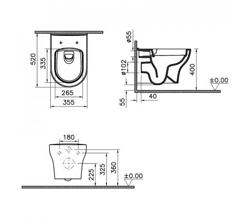 Комплект унитаза с инсталляцией Vitra Zentrum Round 9879B003-7200 с сиденьем Микролифт и клавишей смыва Хром глянцевый