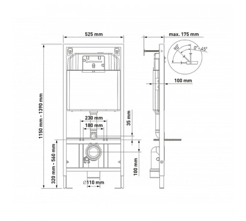 Комплект унитаза с инсталляцией Berges Novum Rimless 043217 с сиденьем Микролифт и Черной клавишей смыва