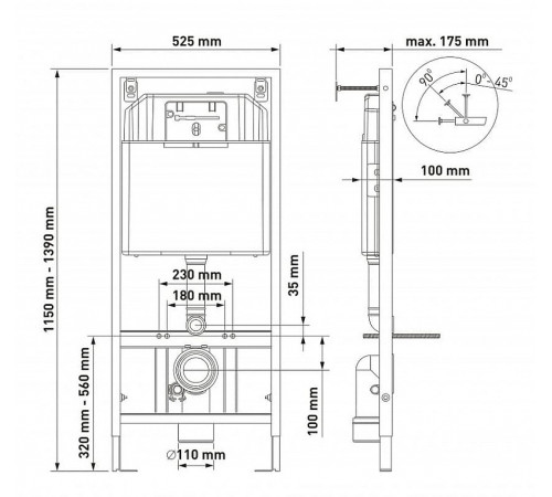 Комплект унитаза с инсталляцией Berges Novum Rimless 047255 с сиденьем Микролифт и Черной клавишей смыва