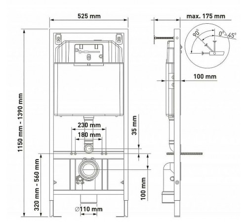 Комплект унитаза с инсталляцией Berges Okus 043277 с сиденьем Микролифт и Белой матовой клавишей смыва