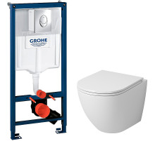 Комплект унитаза Grossman GR-4455S с инсталляцией Grohe Rapid SL 38721001 с сиденьем Микролифт и клавишей смыва Хром