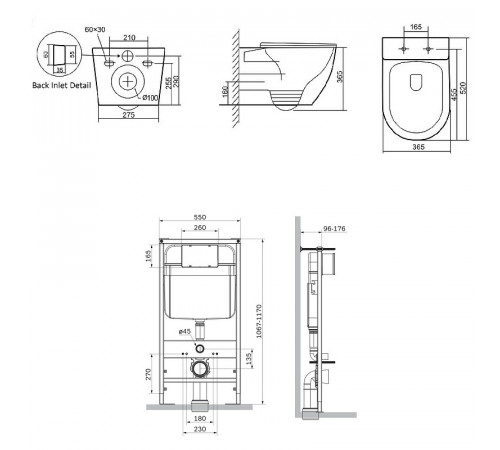 Комплект унитаза с инсталляцией SantiLine SL-5025+SL-01 с сиденьем Микролифт и клавишей смыва Хром