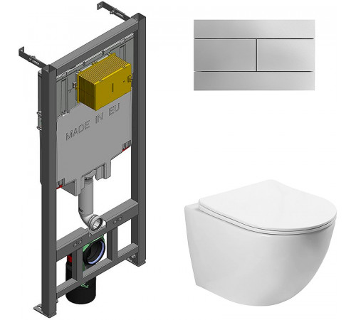 Комплект унитаза SantiLine SL-5005 с сиденьем Микролифт и инсталляцией Jacob Delafon E29025-NF+E4316-CP с клавишей смыва Хром