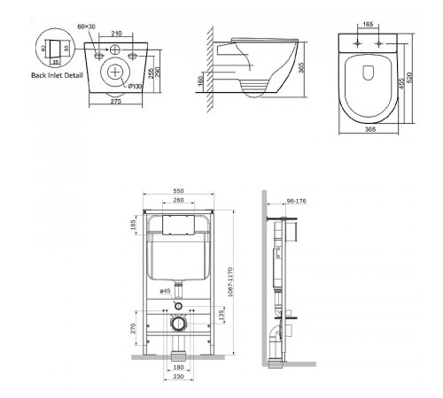 Комплект унитаза с инсталляцией SantiLine SL-5025MB+SL-03 с сиденьем Микролифт и Черной матовой клавишей смыва