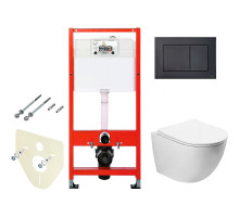 Комплект унитаза SantiLine SL-5005 с инсталляцией Tece Base K440407 с сиденьем Микролифт и Черной матовой клавишей смыва