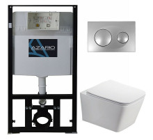 Комплект унитаза с инсталляцией Azario Nova AZ-8010-1000+AZ-8200-0011+AZ-2216 SP с сиденьем Микролифт и клавишей смыва Хром глянцевый