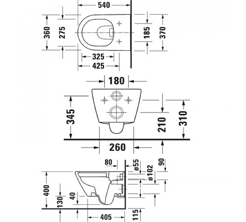 Унитаз Duravit D-Neo 2577098900 подвесной без сиденья