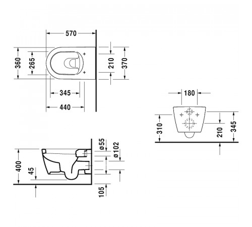 Унитаз Duravit ME by Starck 25280900001 подвесной без сиденья