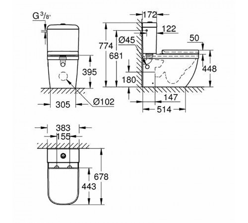 Унитаз компакт Grohe Euro Ceramic 39462000 с бачком и сиденьем Микролифт