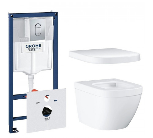 Комплект унитаза Grohe Euro Ceramic Solido 39536000 с инсталляцией с сиденьем Микролифт с клавишей Хром