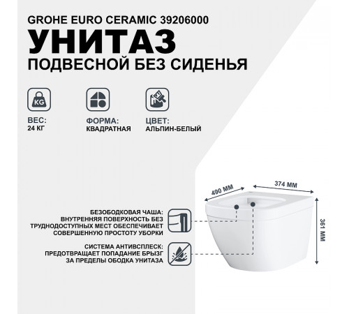 Унитаз Grohe Euro Ceramic 39206000 подвесной без сиденья