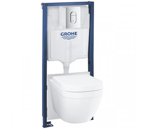 Комплект унитаза Grohe Euro Ceramic Solido 39536000 с инсталляцией с сиденьем Микролифт с клавишей Хром