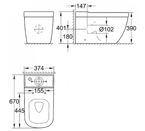 Унитаз компакт Grohe Euro Ceramic 3933800H без бачка и сиденья