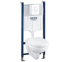 Комплект унитаза с инсталляцией Grohe Solido 39117000 с сиденьем Микролифт и клавишей смыва