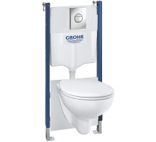 Комплект унитаза с инсталляцией Grohe Solido 39415000 с сиденьем Микролифт и клавишей смыва Хром