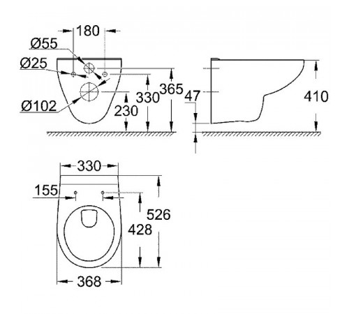 Унитаз Grohe Bau Ceramic 39491000 подвесной без сиденья