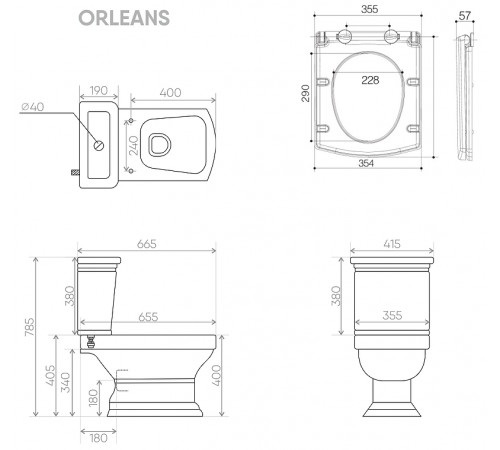 Унитаз компакт Creo Ceramique Orleans COMBO-OR1002 с бачком и сиденьем Микролифт