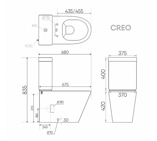 Унитаз компакт Creo Ceramique Creo COMBO CR1002R с бачком и сиденьем Микролифт