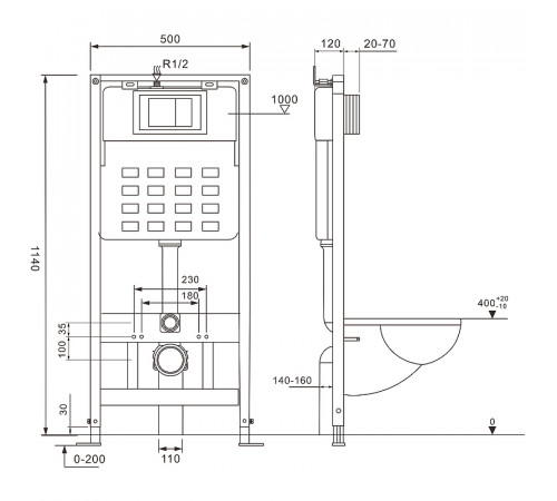 Комплект унитаза с инсталляцией Abber Bequem AC1100-AC0105-AC0120 с сиденьем Микролифт и клавишей смыва Хром