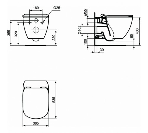 Комплект унитаза с инсталляцией Ideal Standard Tesi P386801 с сиденьем Микролифт и клавишей смыва Хром