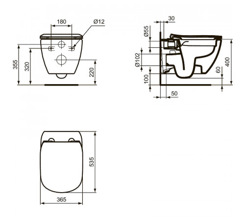 Комплект унитаза с инсталляцией Ideal Standard Tesi Rimless TT00003/123AC с сиденьем Микролифт и Белой клавишей смыва