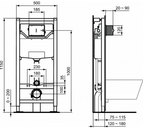 Комплект унитаза с инсталляцией Ideal Standard Tesi T355101PT15 с сиденьем Микролифт