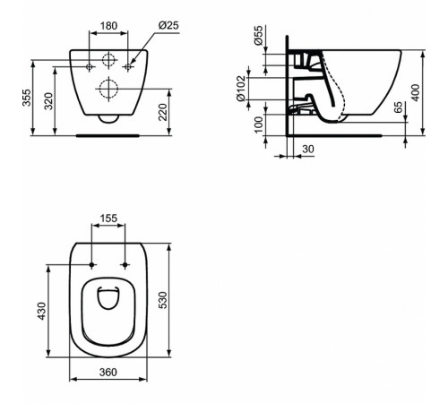 Комплект унитаза с инсталляцией Ideal Standard Tesi T386801 с сиденьем Микролифт