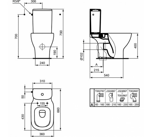 Унитаз компакт Ideal Standard Tesi T008701 без бачка и сиденья