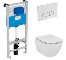 Комплект унитаза с инсталляцией Ideal Standard Tesi Aqua Blade TT00002/115AA с сиденьем Микролифт и клавишей смыва Хром