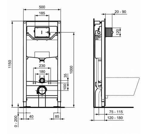 Комплект унитаза с инсталляцией Ideal Standard Tesi T3868V3 с сиденьем Микролифт