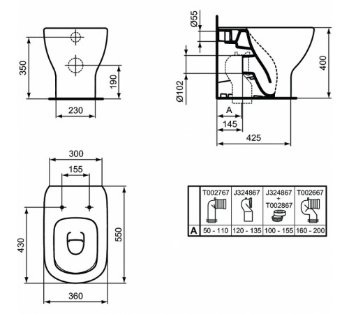 Унитаз Ideal Standard Tesi T007701 приставной без сиденья