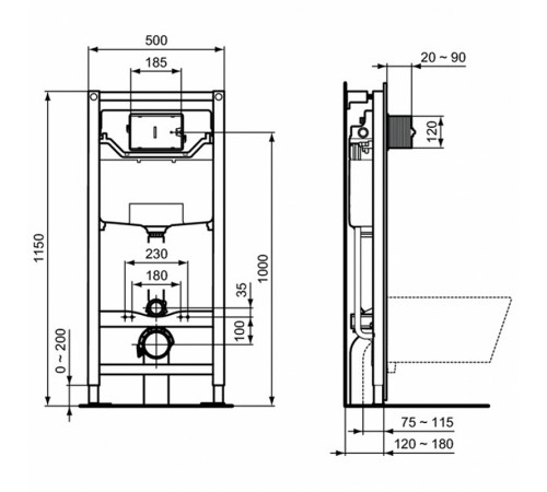 Комплект унитаза с инсталляцией Ideal Standard Connect E211601 с сиденьем Микролифт