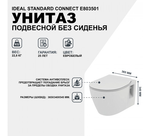 Унитаз Ideal Standard Connect E803501 подвесной без сиденья